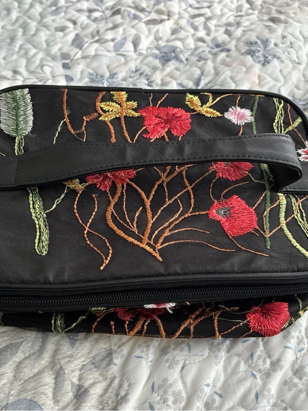Tartan and twine Black Floral Embroidered Women’s Handbag - Red & Green Accents